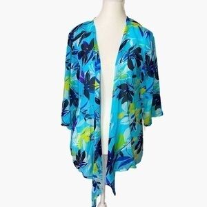 Bon Worth Sheer Blue Floral Beach Blouse